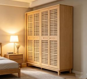 Scandinavian Minimalist Durable Wooden <b>Wardrobe</b> Hinged Solid Wood Freestanding Customizable Multi-purpose Modern Bedroom - Product Image 4