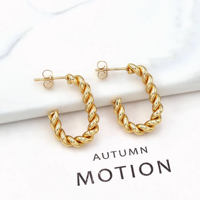Pendientes de Aro en Forma de C con Cadena Geométrica de Acero Inoxidable, Chapados en Oro de 18k, Estilo Punk, para Mujer