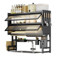 Étagère de rangement double couche multifonctionnelle et durable en acier au carbone pour évier de cuisine, réglable, anti-poussière, moderne, pour comptoir