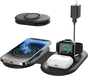 Chargeur sans fil magnétique pliable 3 en 1 pour plusieurs appareils compatibles avec Smartwatch Phone et Earbuds