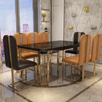 Table de salle à manger de luxe en acier inoxydable avec dessus en verre extensible plateau en marbre table de salle à manger de restaurant table de salle à manger