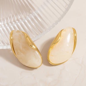 Pearl <b>Stud</b> Earrings 18K Gold Plated <b>Titanium</b> Steel Everyday Wear Geometric Design EH11890 - Product Image 3