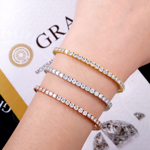 Pulsera de tenis de moda de plata 925 auténtica con moissanita de corte brillante tipo diamante de 2mm, 3mm, 4mm, cadena en oro rodio negro para regalos y fiestas - Product Image 1