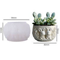 Pot de fleur 3D mignon en forme de lapin Moule en silicone pour jardinière en plâtre Vase en ciment Moule en argile Moule pour bougie Boîte de rangement en argile pour ciment