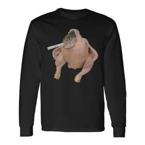 Camiseta de manga larga con diseño de pez y pollo fumando un cigarrillo, meme divertido - Product Image 1