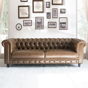 Juego de sofás americanos de lujo, muebles para sala de estar, sofás con botones, sofá marrón clásico Vintage, sofá Chesterfield de cuero genuino Pu - Product Image 6