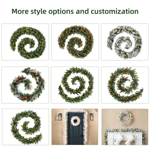 Couronne de Noël en PVC floqué faite à la main avec lumières LED, feuillage en peluche, décoration de luxe pour les fêtes d'hiver, fournitures de fête - Prix EXW - Product Image 3