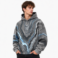 Sweat-shirt à capuche graphique topographique abstrait original, gris froid, style streetwear, pour la vente en gros et les vêtements personnalisés