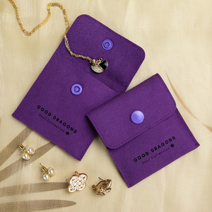 小さなイヤリングネックレスブレスレットリングベルベット封筒フラップ包装マイクロファイバーカスタムジュエリーバッグジュエリーポーチロゴ付き - Product Image 2