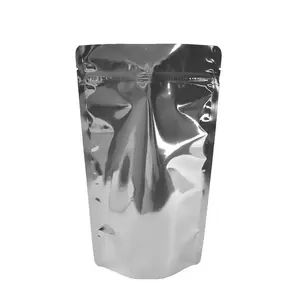 झोंगबाओ चाइना फैक्ट्री कस्टम प्रिंटिंग प्लास्टिक जिपलॉक स्टैंड अप बैग पाउच क्लियर फ्रंट सिल्वर बैक फूड ग्रेड
