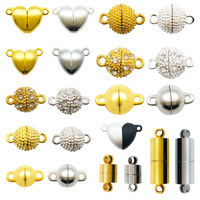 Ensemble de fermoirs magnétiques multi-formes, plaqués or 18 carats et argent, fermoirs en forme de cœur, sphère et baril pour la fabrication de colliers et bracelets DIY