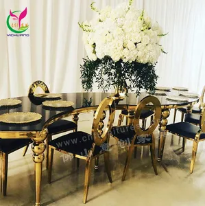 Fabricante de vidrio serpentina, muebles de hotel de acero inoxidable de lujo de oro de la boda de mesa