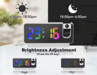 Réveil électronique avec projecteur rotatif à 180°, grand écran LED couleur, calendrier, horloge de bureau