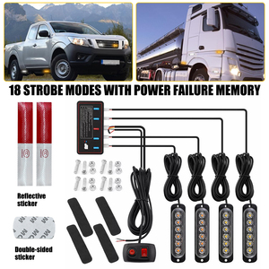 AUXITO 4PCS 6LED Feux de signalisation stroboscopiques ambre et blanc pour camion 12-24V - Product Image 4