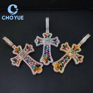 Top Quality 925 Sterling <b>Silver</b> colorful Moissanite Cross Pendant Round Cut Hip Hop <b>Charm</b> Pass Diamond Tester with GRA - Product Image 4
