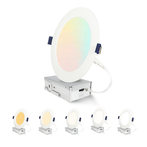 6인치 <span class=keywords><strong>LED</strong></span> 슬림 캔리스 다운라이트 6인치 웨이퍼 다운라이트 5CCT ETL FCC 디밍 가능 슬림 패널 12W 1000lm (접속함 포함) - Product Image 1