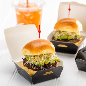 <span class=keywords><strong>Mini</strong></span> cajas de hamburguesas personalizadas de 2,8x2,8x2 pulgadas, contenedores de comida tipo concha, tapa con bisagras, papel negro desechable - Product Image 1