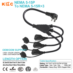 HKKUNCAN NEMA 5-15P to Triple NEMA 5-15R <b>Power</b> Splitter <b>Cable</b> for Industrial Commercial and Residential Applications - Product Image 5