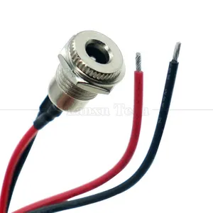 10cm 18AWG 5A Panel Mount DC 099 Female Socket 5.5x2.1mm 2.5mm Metal Threaded Connector to Open Tinned Wires End Cable