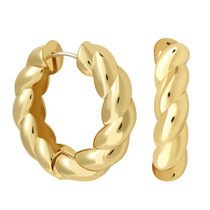 ROXI - Pendientes de Aro Grandes de Latón Chapado en Oro de 18 Quilates para Mujer, Hipoalergénicos, con Diseño Trenzado - Product Image 1