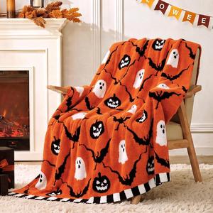 Halloween Pumpkin Ghost Bat Flannel Blanket <b>Throw</b> Blanket Nap Blanket Party Decor Horror Gift Cozy Warm <b>Super</b> <b>Soft</b> Custom Print - Product Image 1