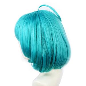 Perruque courte et droite CAI Wenji King Glory Cos 12 pouces, dentelle française transparente, <span class=keywords><strong>fibre</strong></span> synthétique, densité 120%, bleu lac, vin - Product Image 4