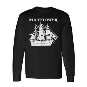 Camiseta promocional de manga larga con diseño del barco Mayflower, Pilgrim Puritan Boat, América, americana - Product Image 2