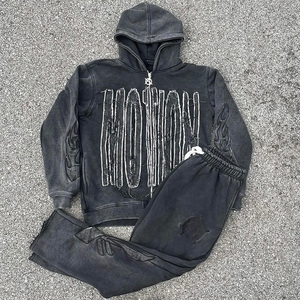 Customized Logo High Quality Unisex Casual 2 Piece <b>Set</b> Sportswear Patch Embroidery Breathable 100% Cotton Hoodie Flared - Product Image 1