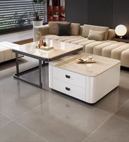 Nouveau design table basse moderne en bois avec rangement caché ensemble de salon table basse extensible avec base en acier inoxydable