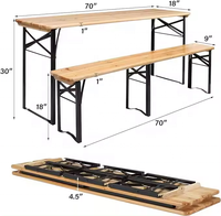 Table de pique-nique 8 places pour extérieur 85 pouces Patio Jardin Salle à manger Table à bière en bois pliante avec banc Pieds de table en métal