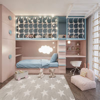 Ensemble de meubles de chambre d'enfant en bois de luxe au design scandinave personnalisé : lit mezzanine, armoire, bureau d'étude, bureau informatique, armoire de rangement, hôtel