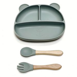 Plato de Silicona Antideslizante para la Mesa, para el Aprendizaje de la Alimentación de los Niños, Plato para Frutas y Alimentación de Bebés, Artículos para Bebés - Product Image 1