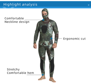 Camouflage Spearfishing Suit Men's 3mm 5mm Super Stretch <strong>Neoprene</strong> Two Piece Hooded Spearfishing Wetsuit Diving Suit - Product Image 4