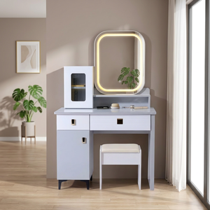 Modern <b>Makeup</b> Vanity Table with Lighted <b>Mirror</b> Storage Desk for Bedroom Furniture - Product Image 4
