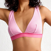 Ladymate ODM/OEM Soutien-gorge de sport pour femme, col en V plongeant, côtelé, coupe haute, bonnet triangle, couleur unie, sans armatures, sans rembourrage