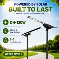 Installation facile, tout-en-un, lampadaire solaire LED monocristallin 120W, IP66, construction en alliage d'aluminium, montage sur poteau, télécommande