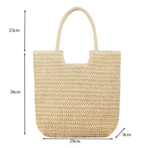 Femmes voyageant Shopping Sacs à main couleur unie poignée tissée à la main paille été voyage plage fourre-tout carré poignée supérieure sac - Product Image 5
