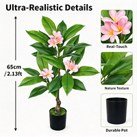Pohon Plumeria Pink 65cm dalam Pot, Bunga Frangipani Palsu untuk Ruang Tamu, Tanaman Artifisial dengan Pot, Dekorasi Pernikahan