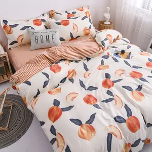 인쇄 꽃 디자인 침대 시트 세트 부드러운 세탁 면직물 침구 제품 조금 신선한 디자인 이불 커버 플랫 시트