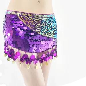 2024 Newest Shiny Mermaid Sequin Coin Wrapped waist Hip Scarf for Women girl's belly dance performance mini short skirt
