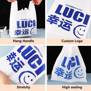 Bán buôn tùy chỉnh thương hiệu in logo nhiệm vụ nặng nề có thể tái chế tái sử dụng Plat mềm LDPE với tay cầm T-Shirt mua sắm túi nhựa - Product Image 6