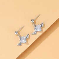 Boucles d'oreilles coeur aile d'ange rétro Bijoux fins Boucles d'oreilles amour strass blanc mignon