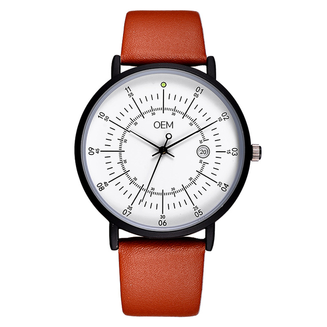 OEM Watch with Your Own Brand Pilot Quartz Leather Strap Watch with Date