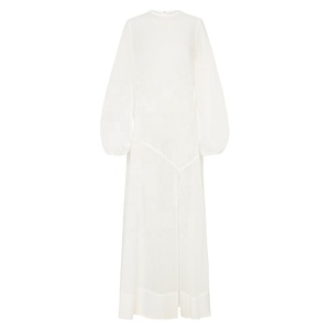 Maxi vestido personalizado de tela de seda sólida para mujer, manga larga, transpirable, verano, abertura alta, vestidos casuales para mujer - Product Image 5