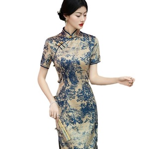 Robe Cheongsam pour femmes, style rétro chinois traditionnel, élégante, amincissante, tempérament, robe de maman, Qipao - Product Image 1