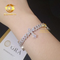 Bracelet Hip Hop en Argent 925 avec Chaîne Cubaine Moissanite 6mm, Design Croix Iced Out, Bijoux de Rappeur en Gros