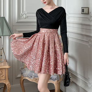 ZYHT 65196 özel moda payetli siyah pembe Patchwork a Line Mini zarif kokteyl kısa akşam resmi elbise kadınlar için - Product Image 2