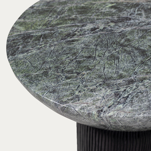 Nouvelle table d'appoint la plus vendue, plateau rond en marbre Forest, base en bois de manguier finition noire. - Product Image 2