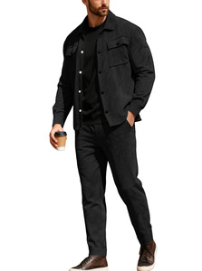 Conjunto de Camisa y Chaqueta de Terciopelo Azul Casual para Hombre, Transpirable, con Bolsillos, Cuello Clásico, Corte Regular, Cierre de un Solo Botón, para Otoño - Product Image 6