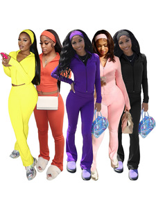 Offre Spéciale – Ensemble de Survêtement 2 Pièces en Velours Uni Haut de Gamme pour <span class=keywords><strong>Femme</strong></span>, Séchage Rapide, Idéal Fitness et Tenue Décontractée - Product Image 6